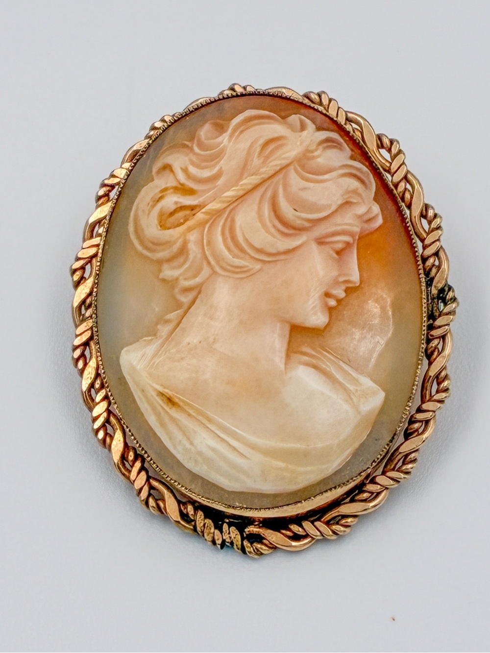 Vintage Gold Tone Faux Cameo Dangle Rhinestone Bar Pin Brooch